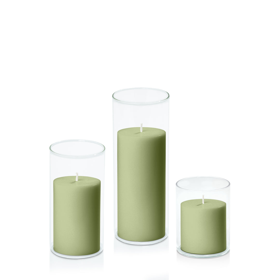 Matcha 7cm Pillar in 8cm Glass Set - Sm Pack of 1