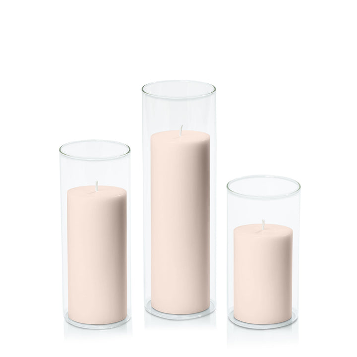 Nude 7cm Pillar in 8cm Glass Set - Med Pack of 1