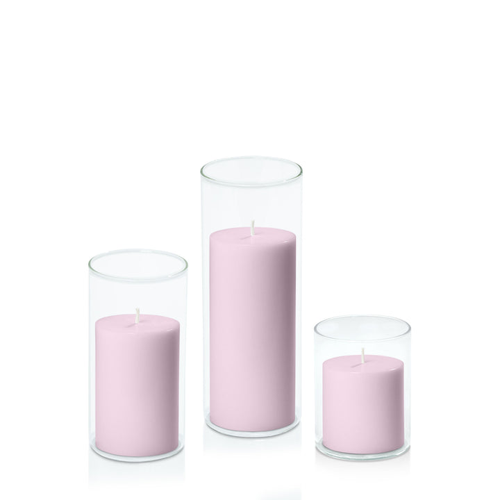 Pastel Pink 7cm Pillar in 8cm Glass Set - Sm Pack of 1