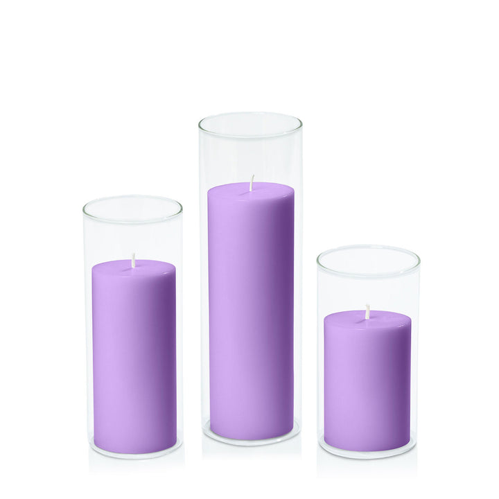 Purple 7cm Pillar in 8cm Glass Set - Med Pack of 1