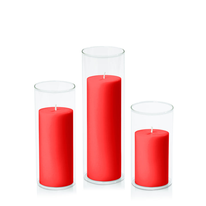 Scarlet 7cm Pillar in 8cm Glass Set - Med Pack of 1