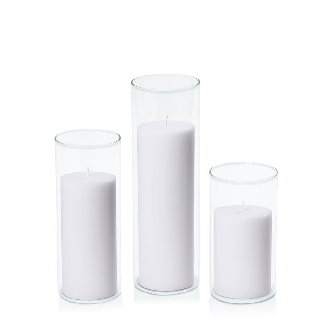 Silver Grey 7cm Pillar in 8cm Glass Set - Med Pack of 1