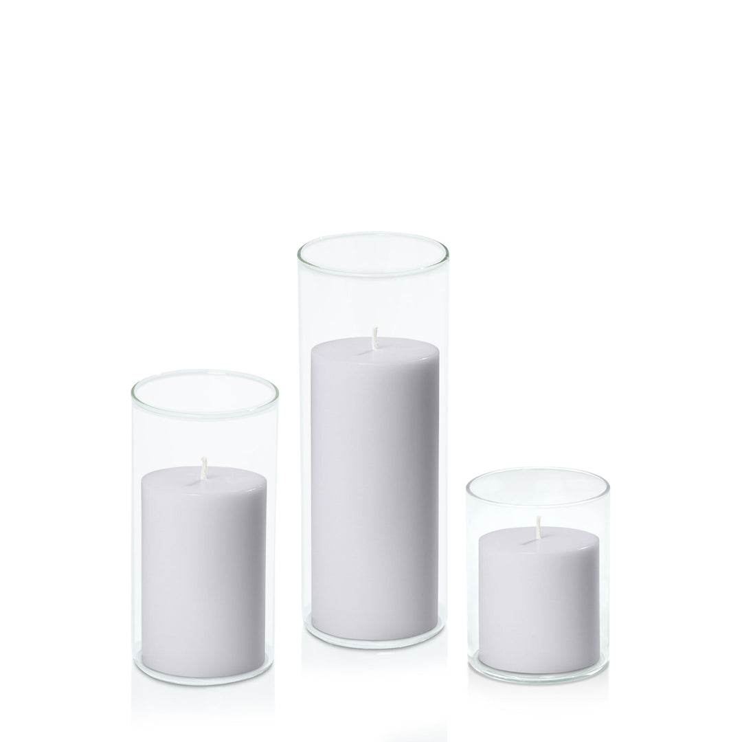 Silver Grey 7cm Pillar in 8cm Glass Set - Sm Pack of 1