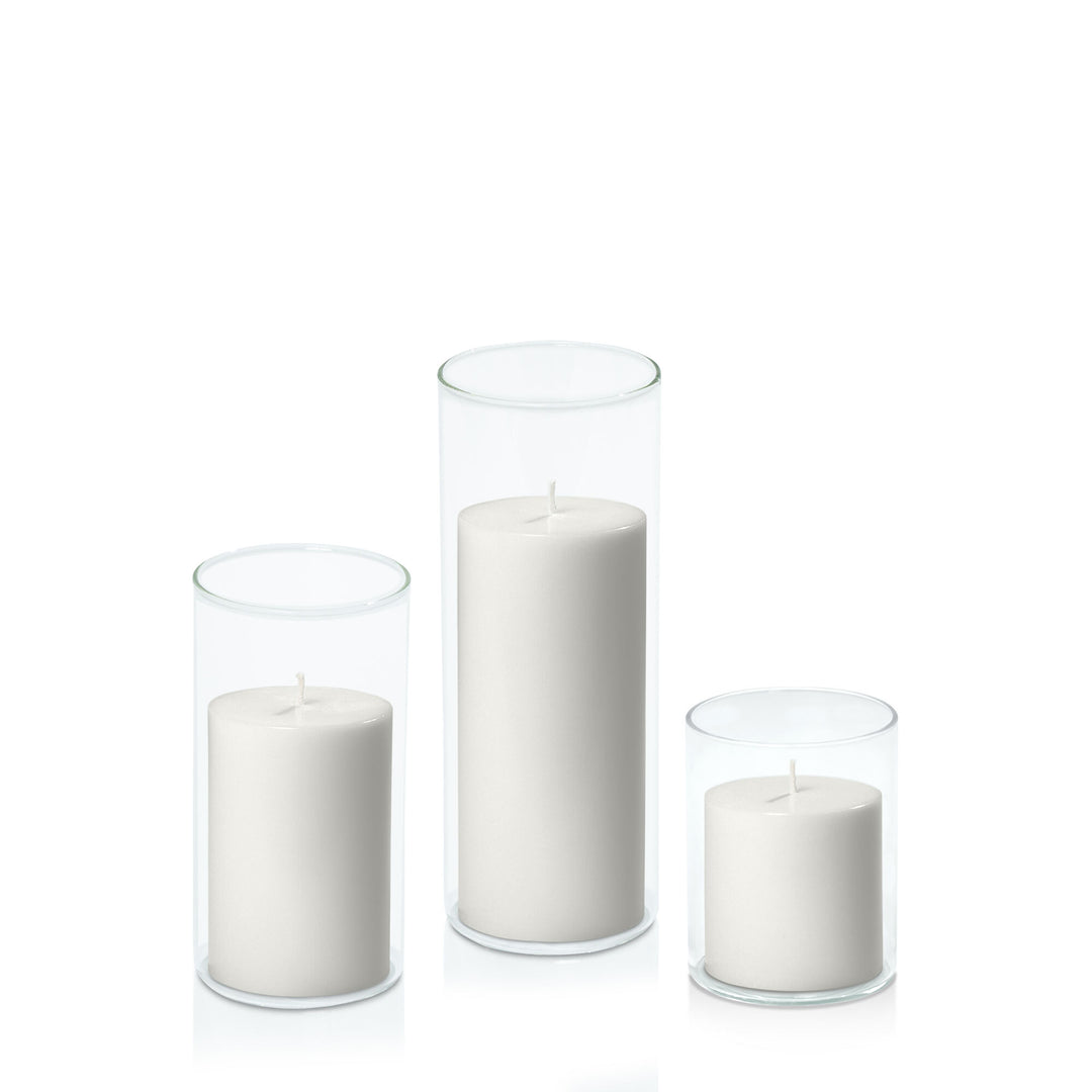 Stone 7cm Pillar in 8cm Glass Set - Sm Pack of 1