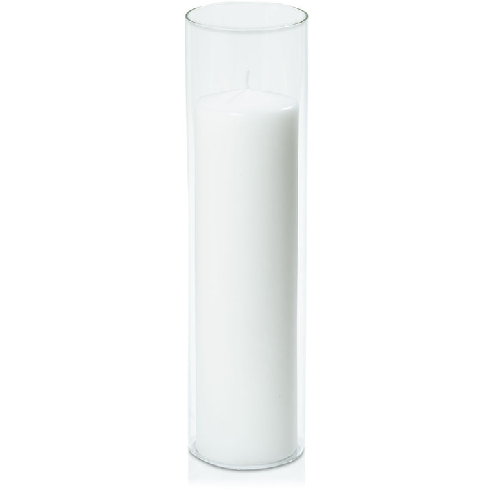 White 7cm x 25cm Event Pillar in 8cm x 30cm Glass Pack of 1