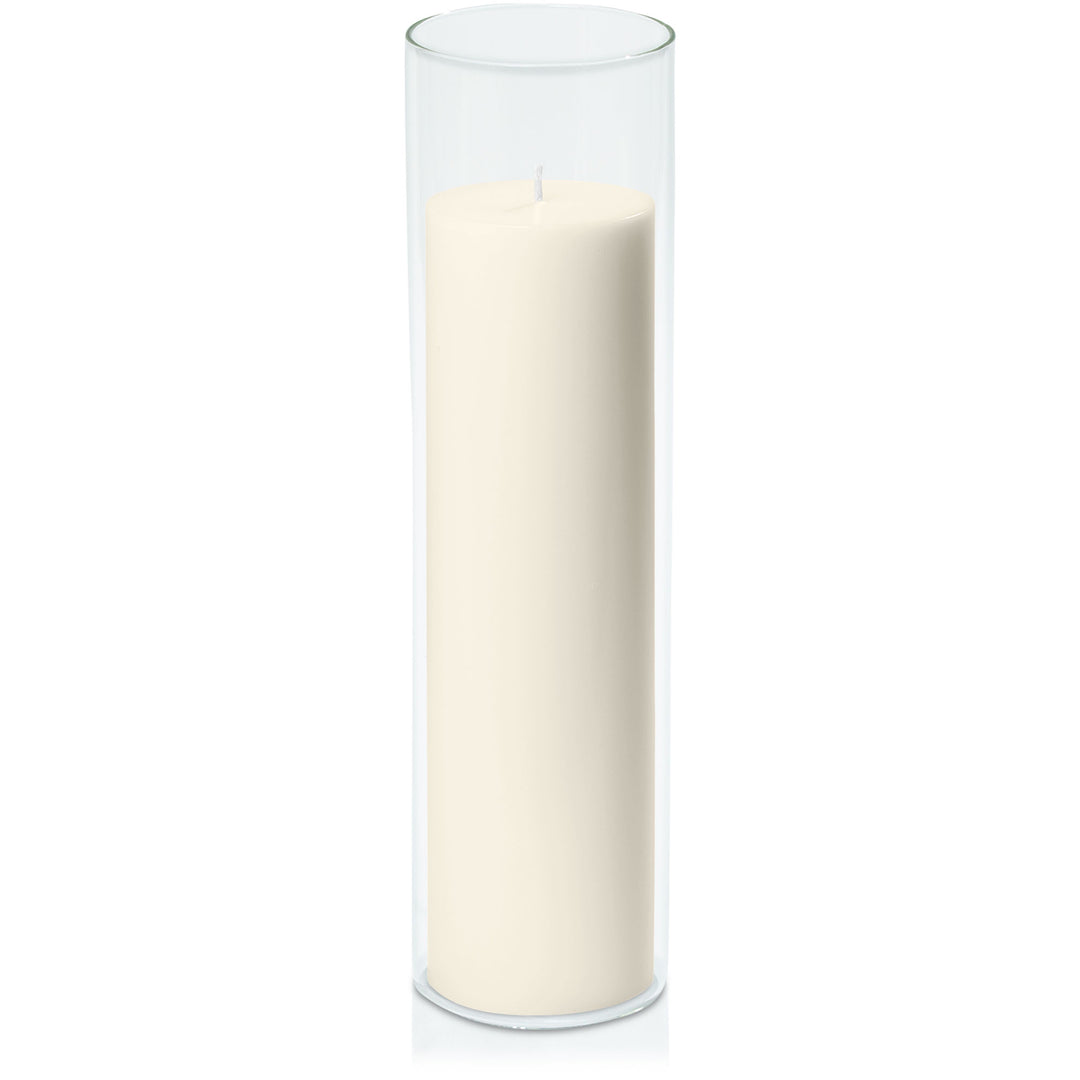 Ivory 7cm x 25cm Pillar in 8cm x 30cm Glass Pack of 1