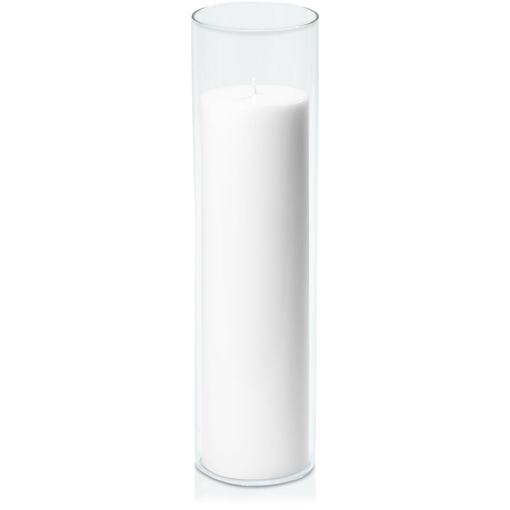 White 7cm x 25cm Pillar in 8cm x 30cm Glass Pack of 1