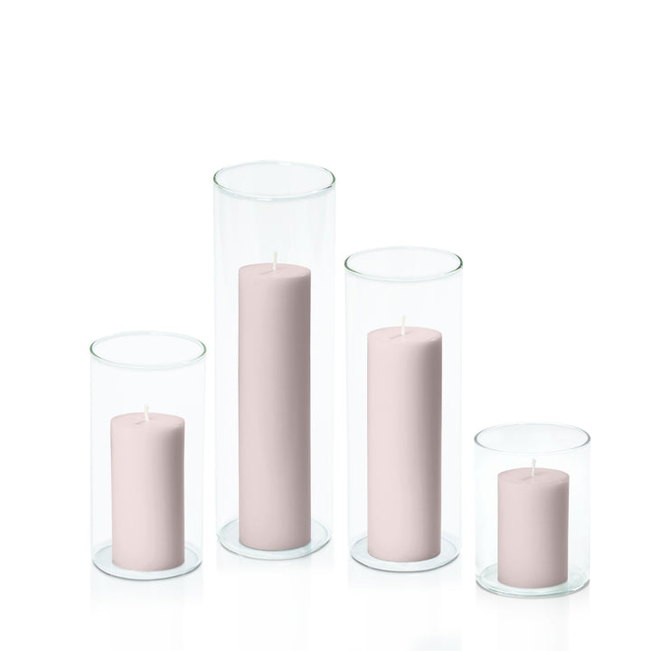 Antique Pink 5cm Pillar in 8cm Glass Set - Sm Pack of 1