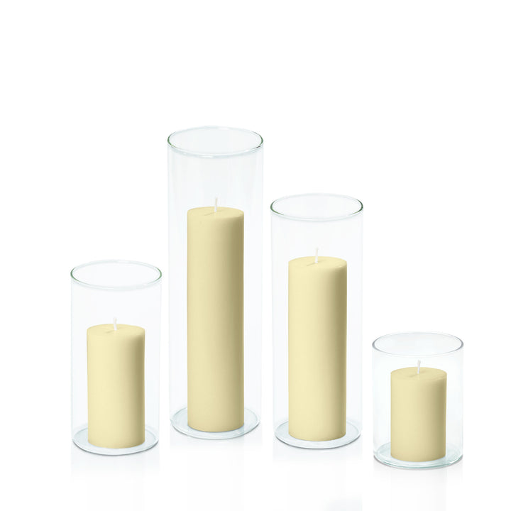 Buttercream 5cm Pillar in 8cm Glass Set - Sm Pack of 1