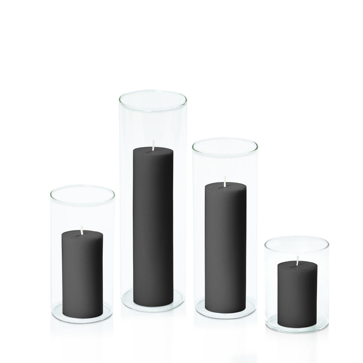 Black 5cm Pillar in 8cm Glass Set - Sm Pack of 1