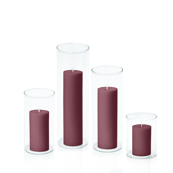 Burgundy 5cm Pillar in 8cm Glass Set - Sm Pack of 1