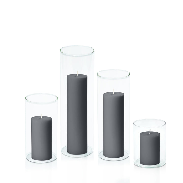 Charcoal 5cm Pillar in 8cm Glass Set - Sm Pack of 1