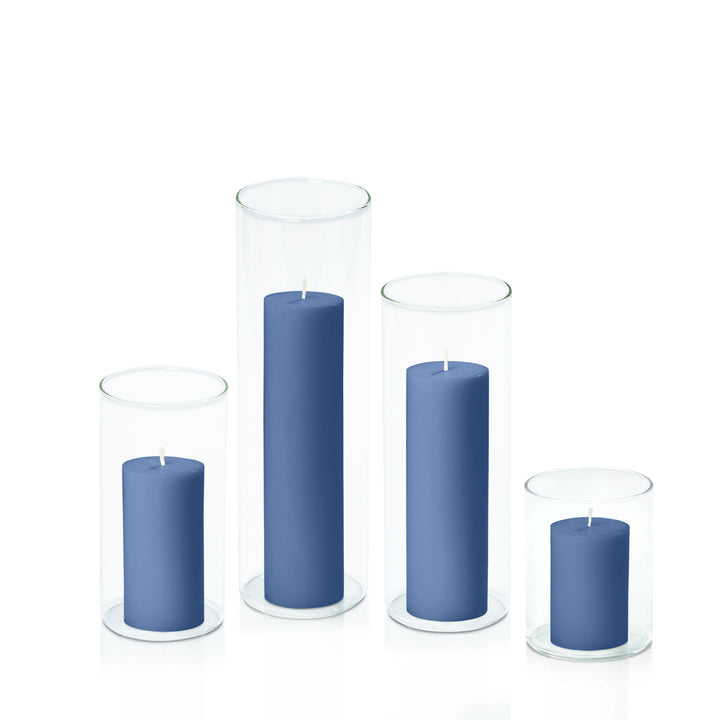 Dusty Blue 5cm Pillar in 8cm Glass Set - Sm Pack of 1