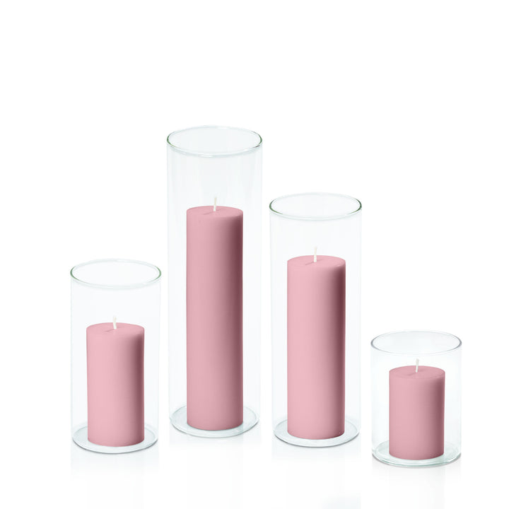 Dusty Pink 5cm Pillar in 8cm Glass Set - Sm Pack of 1