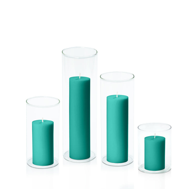 Emerald Green 5cm Pillar in 8cm Glass Set - Sm Pack of 1