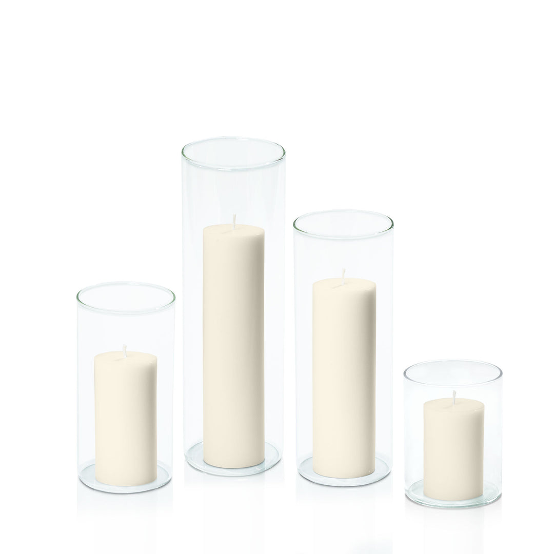 Ivory 5cm Pillar in 8cm Glass Set - Sm Pack of 1