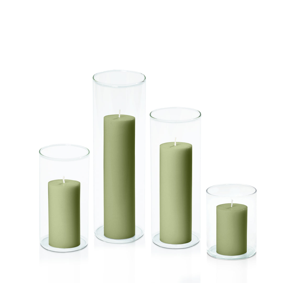 Matcha 5cm Pillar in 8cm Glass Set - Sm Pack of 1