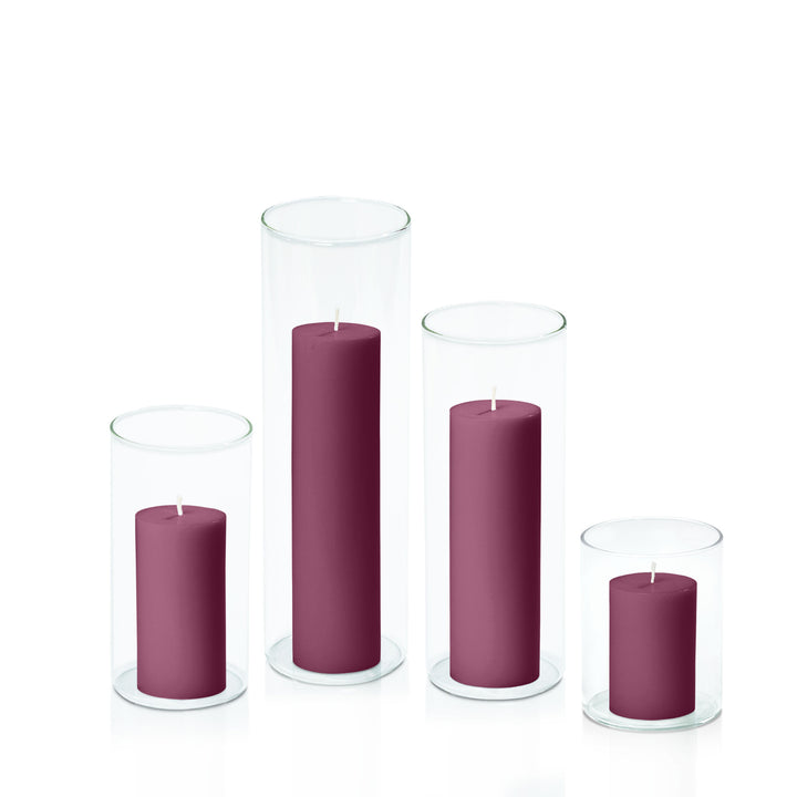 Plum 5cm Pillar in 8cm Glass Set - Sm Pack of 1