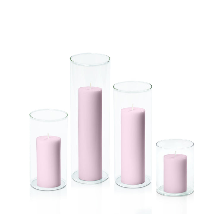 Pastel Pink 5cm Pillar in 8cm Glass Set - Sm Pack of 1