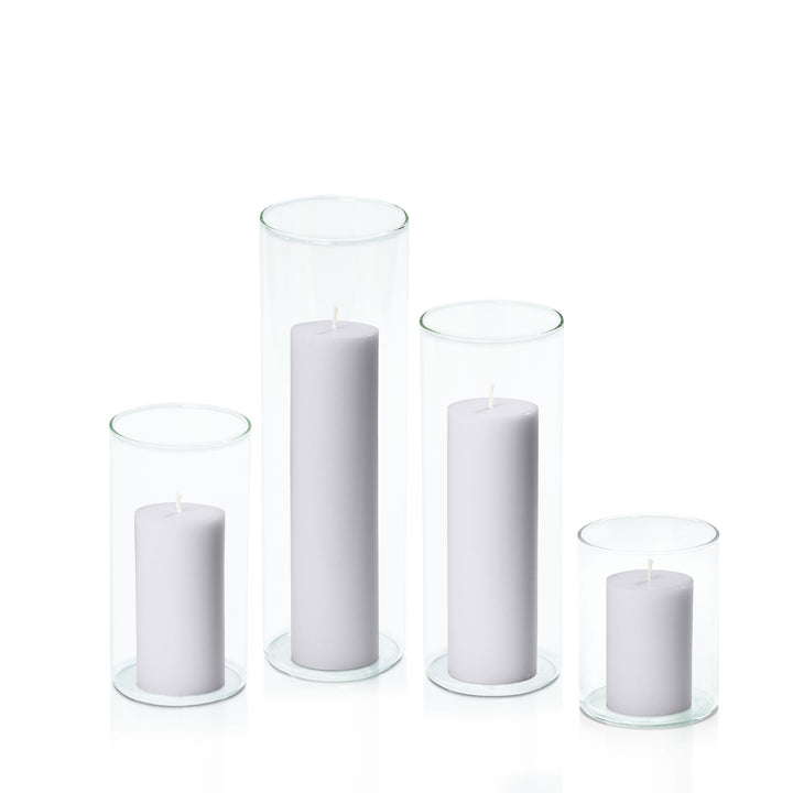 Silver Grey 5cm Pillar in 8cm Glass Set - Sm Pack of 1