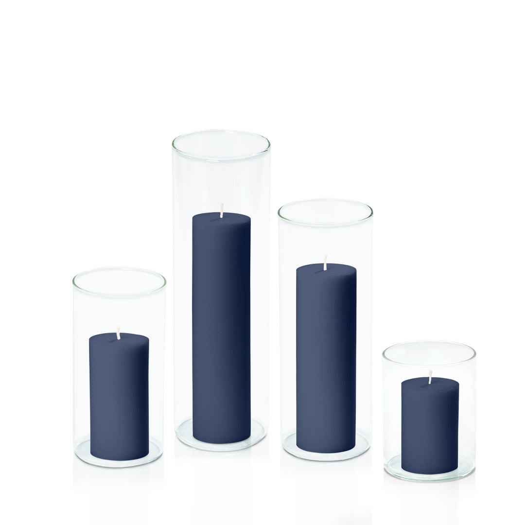 Sapphire 5cm Pillar in 8cm Glass Set - Sm Pack of 1