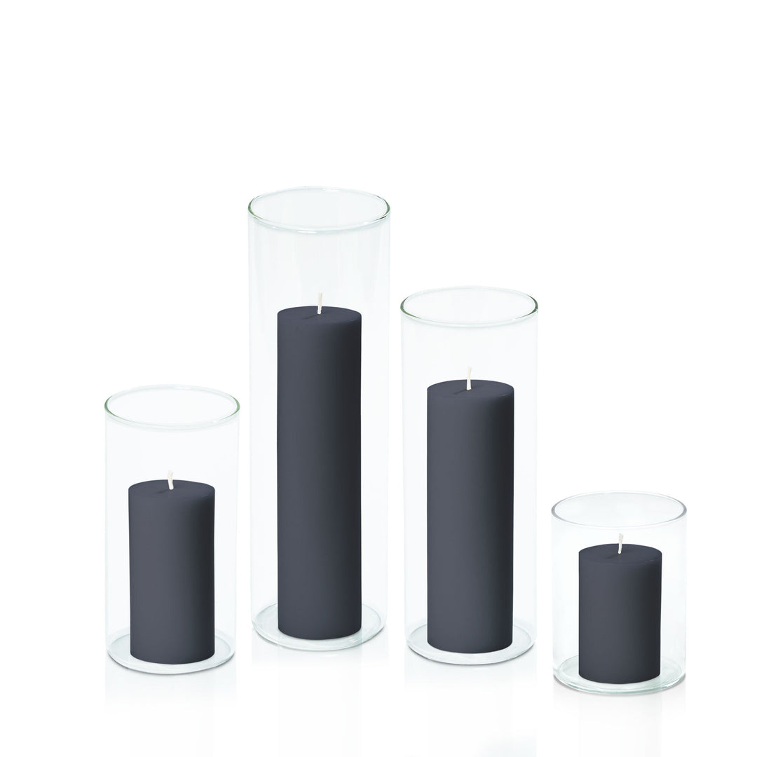 Steel Blue 5cm Pillar in 8cm Glass Set - Sm Pack of 1