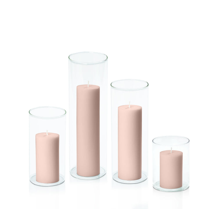 Vintage Blush 5cm Pillar in 8cm Glass Set - Sm Pack of 1