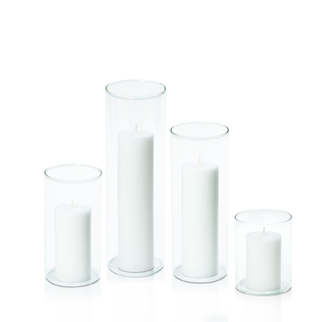 White 5cm Pillar in 8cm Glass Set - Sm Pack of 1