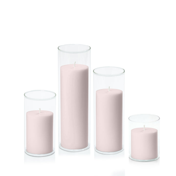 Antique Pink 7cm Pillar in 8cm Glass Set - Sm Pack of 1