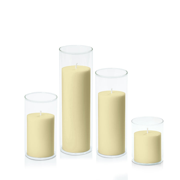 Buttercream 7cm Pillar in 8cm Glass Set - Sm Pack of 1