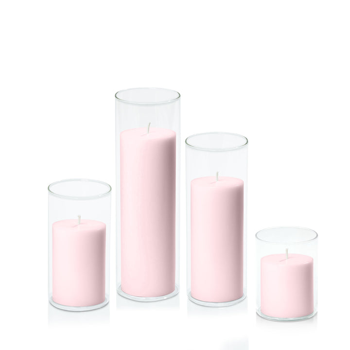 Blush Pink 7cm Pillar in 8cm Glass Set - Sm Pack of 1