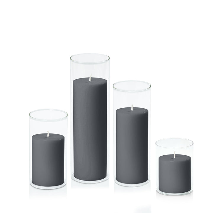 Charcoal 7cm Pillar in 8cm Glass Set - Sm Pack of 1