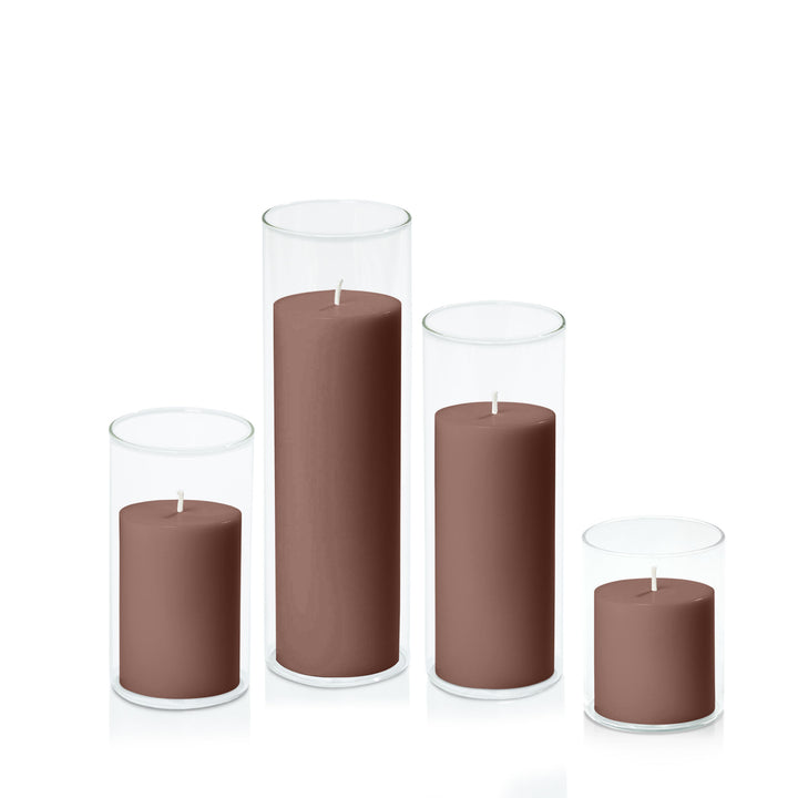 Chocolate 7cm Pillar in 8cm Glass Set - Sm Pack of 1