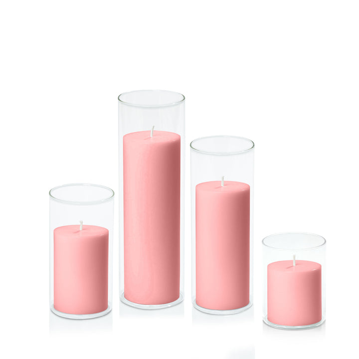 Coral Pink 7cm Pillar in 8cm Glass Set - Sm Pack of 1