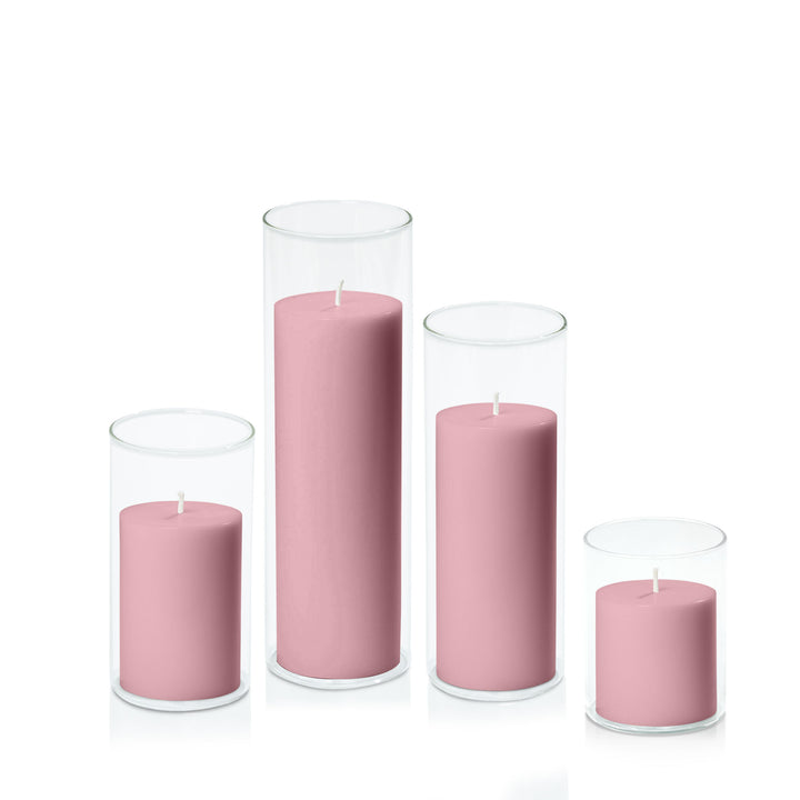 Dusty Pink 7cm Pillar in 8cm Glass Set - Sm Pack of 1