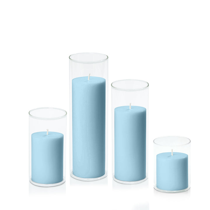 French Blue 7cm Pillar in 8cm Glass Set - Sm Pack of 1