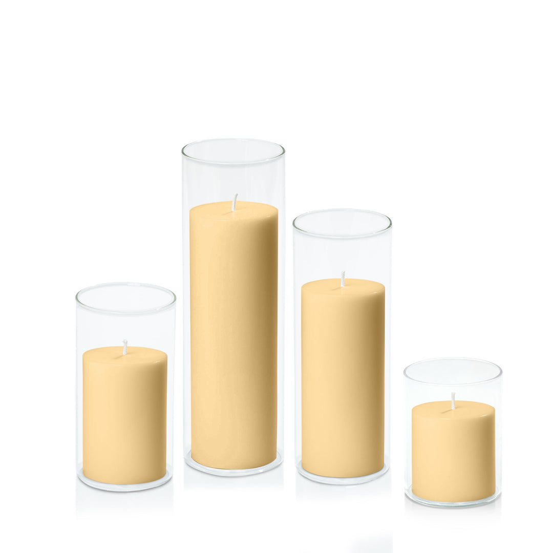 Gold 7cm Pillar in 8cm Glass Set - Sm Pack of 1