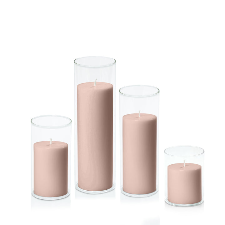 Heritage Rose 7cm Pillar in 8cm Glass Set - Sm Pack of 1