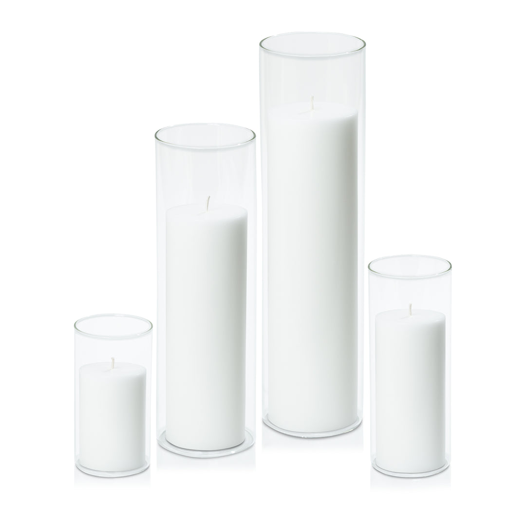 Ivory 7cm Pillar in 8cm Glass Set - Med Pack of 1