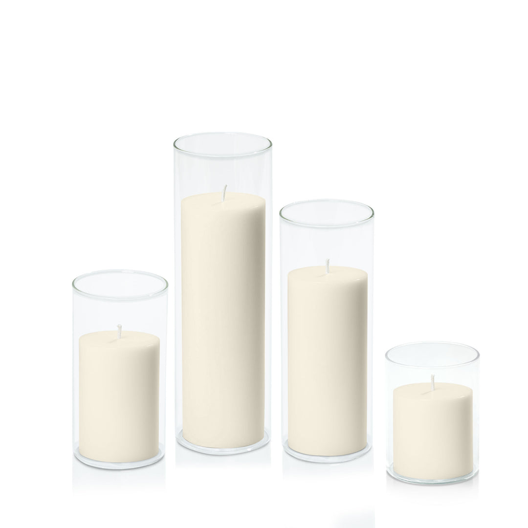 Ivory 7cm Pillar in 8cm Glass Set - Sm Pack of 1