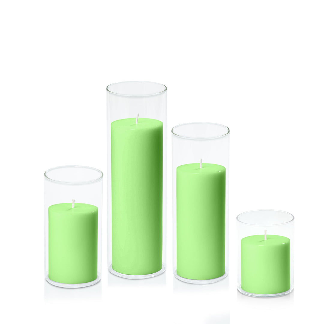 Lime 7cm Pillar in 8cm Glass Set - Sm Pack of 1