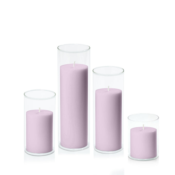 Lilac 7cm Pillar in 8cm Glass Set - Sm Pack of 1