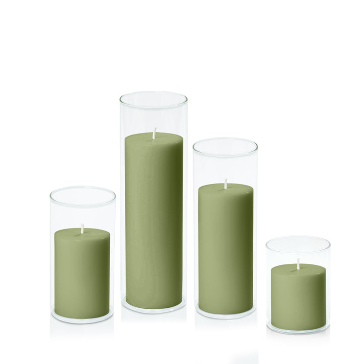 Matcha 7cm Pillar in 8cm Glass Set - Sm Pack of 1