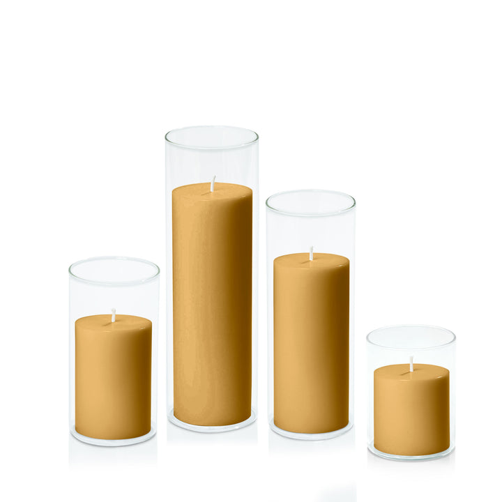 Mustard 7cm Pillar in 8cm Glass Set - Sm Pack of 1