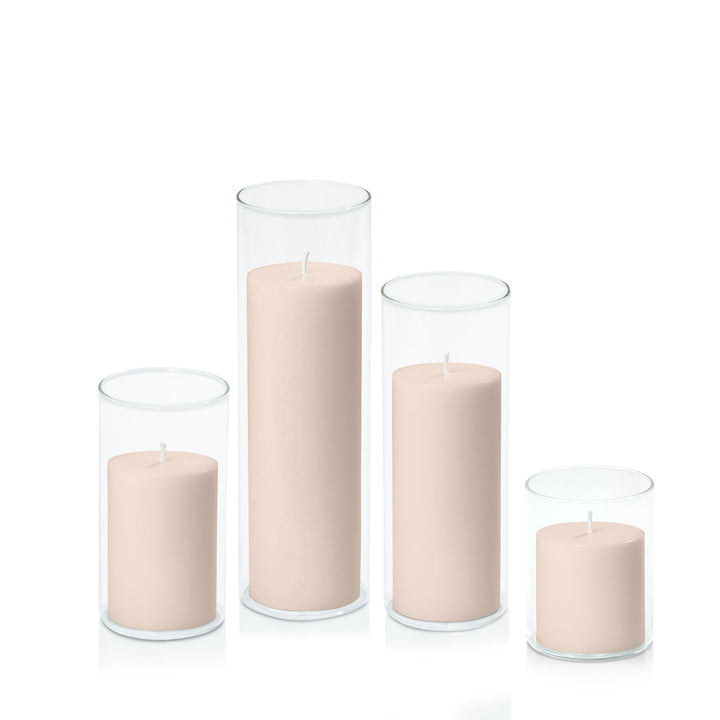 Nude 7cm Pillar in 8cm Glass Set - Sm Pack of 1