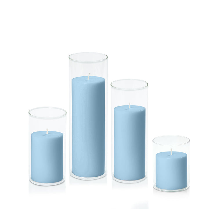 Pastel Blue 7cm Pillar in 8cm Glass Set - Sm Pack of 1