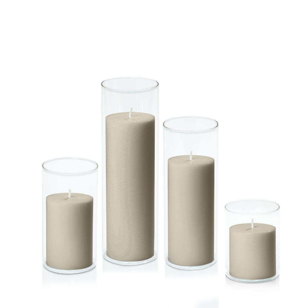 Pale Eucalypt 7cm Pillar in 8cm Glass Set - Sm Pack of 1