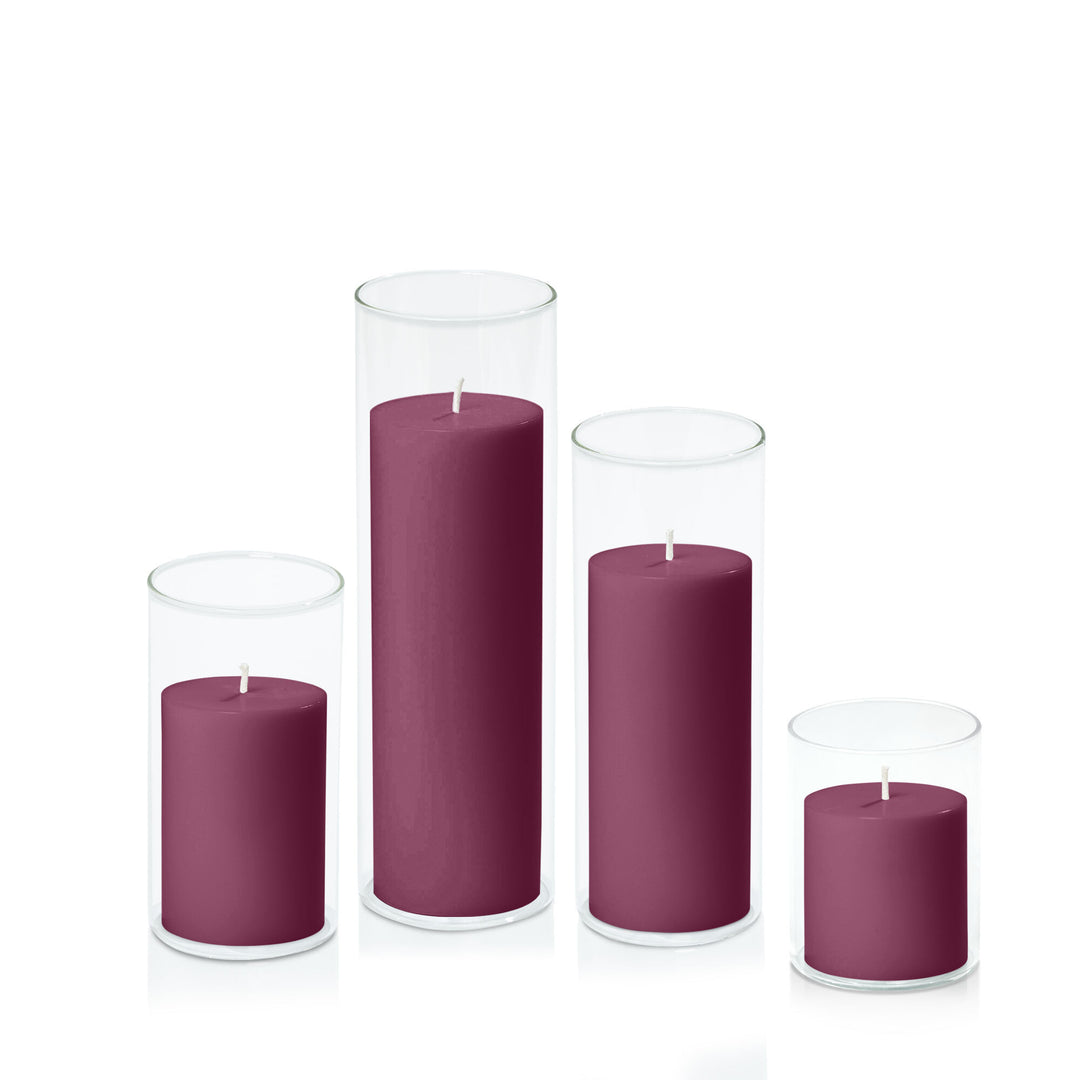 Plum 7cm Pillar in 8cm Glass Set - Sm Pack of 1