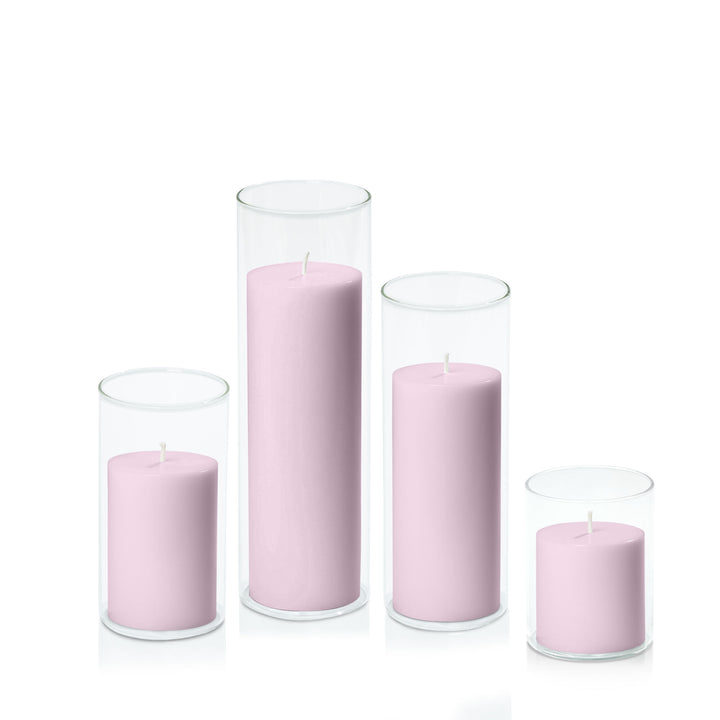 Pastel Pink 7cm Pillar in 8cm Glass Set - Sm Pack of 1