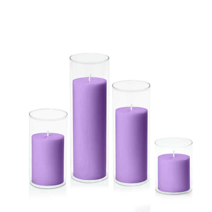 Purple 7cm Pillar in 8cm Glass Set - Sm Pack of 1